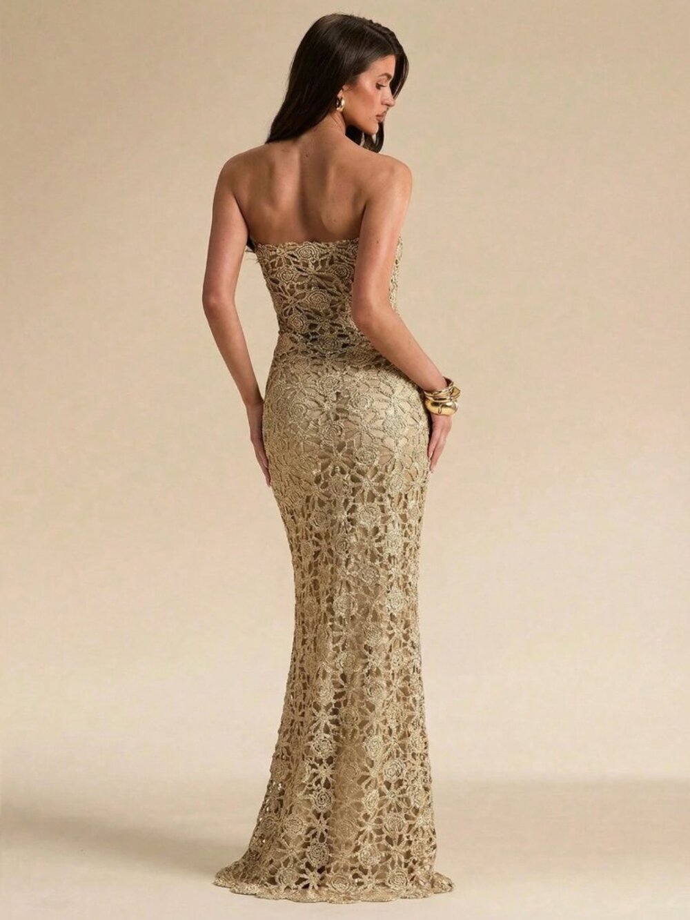 Gold Flower Textured Maxi Dress - Picture 2 of 3